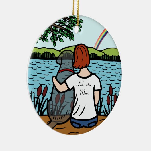 Schwarzer Labrador-Engel und Mama 2 Keramikornament (Rechts)