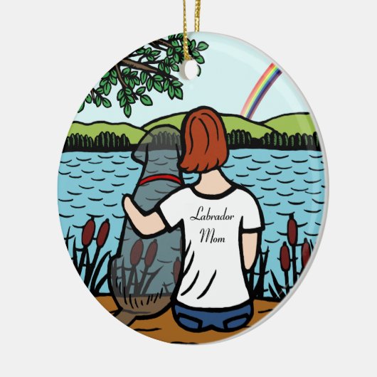 Schwarzer Labrador-Engel und Mama 2 Keramikornament (Links)