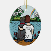 Schwarzer Labrador Engel und Mama Brown Keramik Ornament (Rechts)