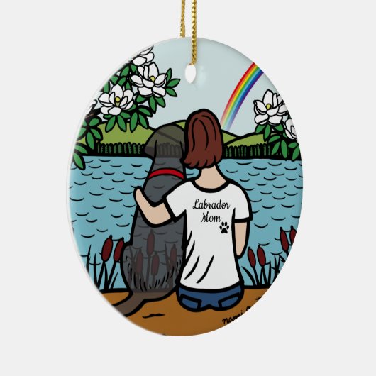 Schwarzer Labrador Engel und Mama Brown Keramik Ornament (Rechts)