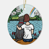 Schwarzer Labrador Engel und Mama Brown Keramik Ornament (Links)