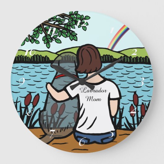 Schwarzer Labrador Engel und Mama Große Wanduhr (Vorderseite)