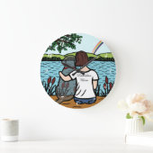 Schwarzer Labrador Engel und Mama Große Wanduhr (Zuhause)