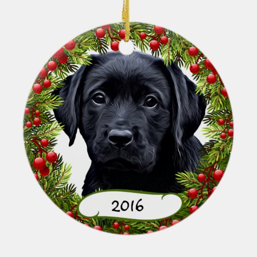 Schwarzer Labrador Haustier Keramik Wraath Ornament (Hinten)