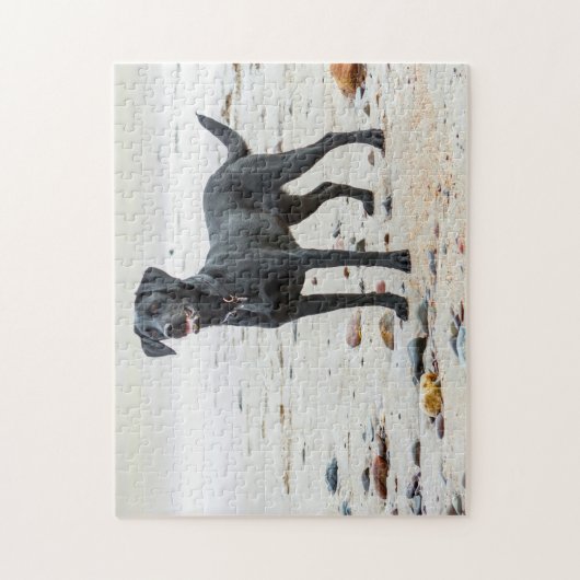 Schwarzer Labrador Hund am Strand Puzzle (Vertikal)