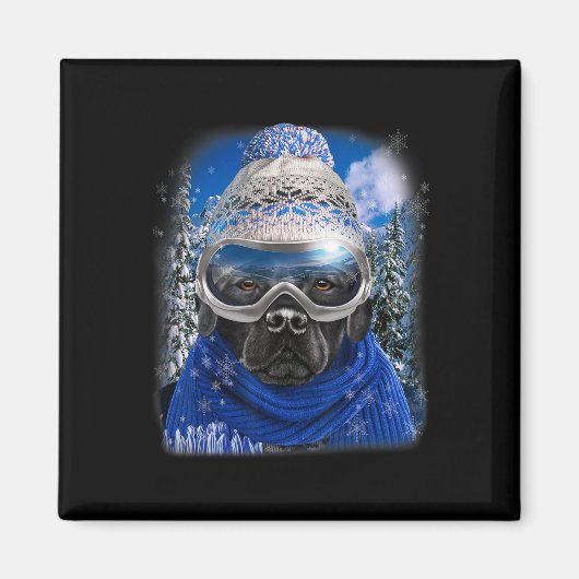 Schwarzer Labrador Hund im Winter Ski Magnet (Vorne)