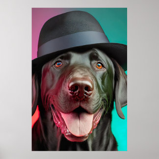 Schwarzer Labrador Hund in Fedora Hat farbenfroh l Poster