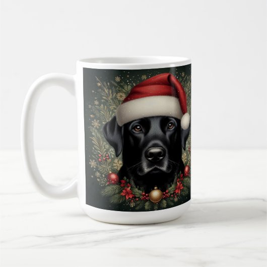 Schwarzer Labrador Hund in Weihnachtsmannmütze Kaffeetasse (Links)