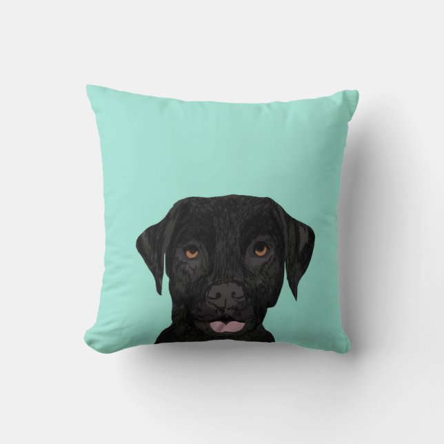 Schwarzer Labrador Hund Pillow - niedliches schwar Kissen (Vorderseite)