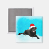 Schwarzer Labrador Hund sitzend im Schnee Weihnach Magnet (Vorderseite/Rückseite)