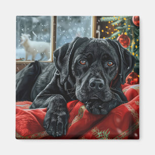 Schwarzer Labrador-Hund Weihnachtsfestlich Magnet