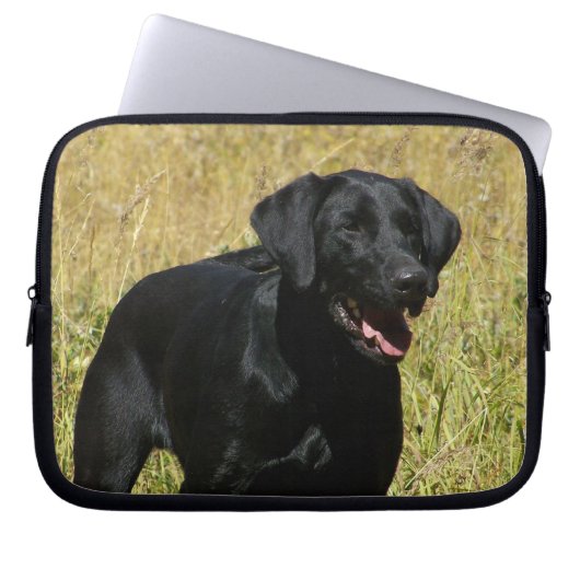 Schwarzer Labrador in der Feld-Laptop-Hülse Laptopschutzhülle (Vorderseite)