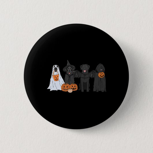 Schwarzer Labrador in Geister-Halloween-Kostüm Gei Button (Vorderseite)