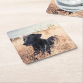 Schwarzer Labrador in trockenem Gras Rechteckiger Pappuntersetzer (angewinkelt)