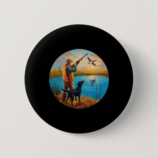 Schwarzer Labrador Jäger Labrador. Jagd Gänse Wass Button (Vorderseite)