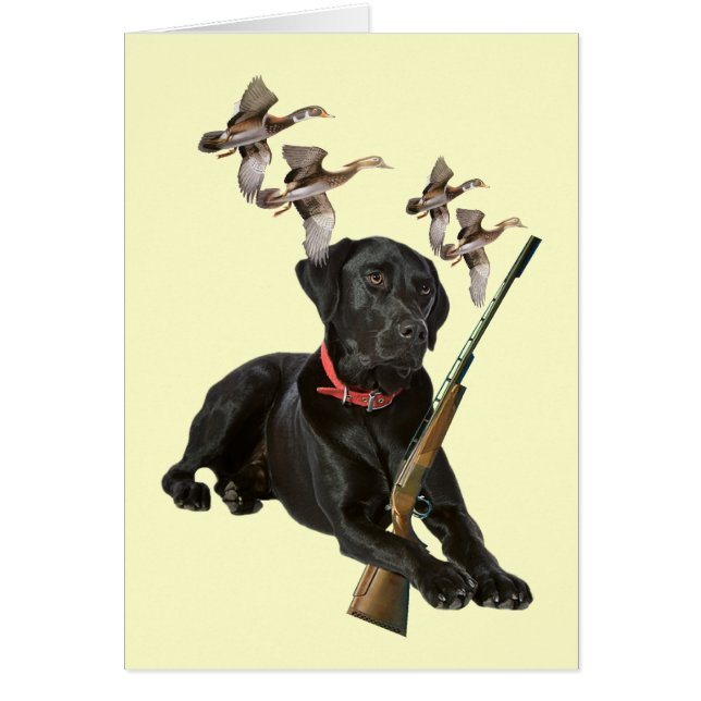 Schwarzer Labrador jagt Karten (Vorne)
