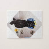 Schwarzer Labrador-Labrador-Hundelustige Bad-Zeit Puzzle (Horizontal)