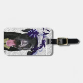 Schwarzer Labrador mit blauem Faszinator Gepäckanhänger (Vorderseite horizontal)