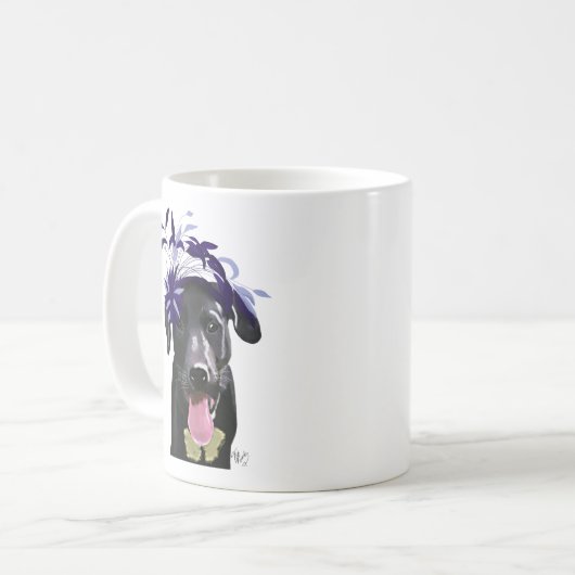 Schwarzer Labrador mit blauem Faszinator Kaffeetasse (Vorderseite Links)