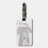 Schwarzer Labrador mit grünem Faszinator Gepäckanhänger (Rückseite vertikal)