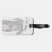 Schwarzer Labrador mit grünem Faszinator Gepäckanhänger (Rückseite horizontal)