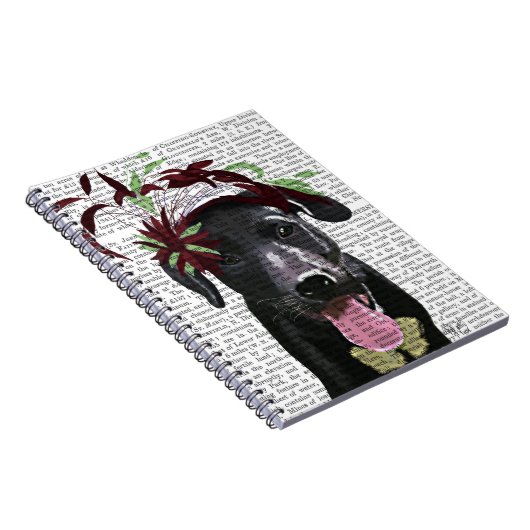 Schwarzer Labrador mit grünem Faszinator Notizblock (Rechte Seite)