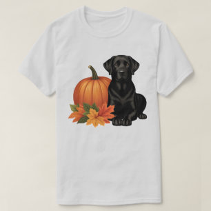 Schwarzer Labrador mit Herbstlaub und Kürbis T-Shirt