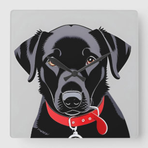 Schwarzer Labrador mit rotem Halsband Quadratische Wanduhr