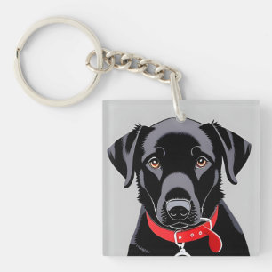 Schwarzer Labrador mit rotem Halsband Schlüsselanhänger