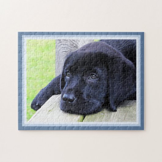 Schwarzer Labrador Niedlicher Welpenhund 11 x 14 H Puzzle (Horizontal)