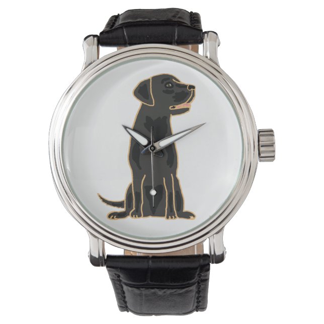 Schwarzer Labrador Retriever Art Watch Armbanduhr (Vorderseite)