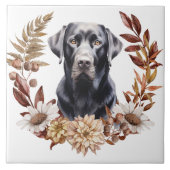 Schwarzer Labrador Retriever Herbstkranz Fliese (Vorderseite)