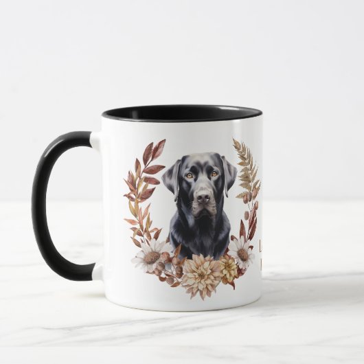 Schwarzer Labrador Retriever Herbstkranz Tasse (Links)