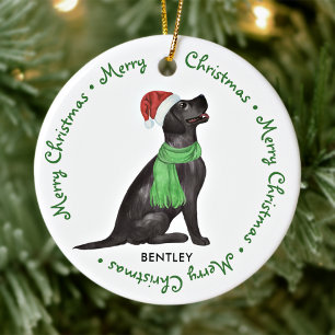 Schwarzer Labrador Retriever Hund Frohe Weihnachte Keramik Ornament