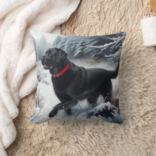 Schwarzer Labrador Retriever Hund im Schnee Wurf K Kissen