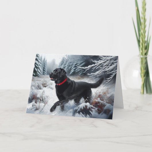 Schwarzer Labrador Retriever Hund in der Snow Card Dankeskarte (Vorderseite)