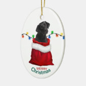 Schwarzer Labrador Retriever Hund in Holiday Gift  Keramik Ornament (Links)