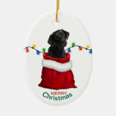 Schwarzer Labrador Retriever Hund in Holiday Gift Keramik Ornament (Vorne)