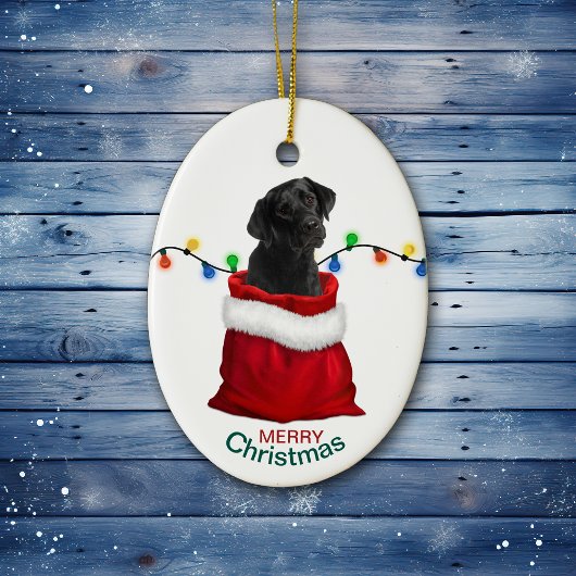 Schwarzer Labrador Retriever Hund in Holiday Gift  Keramik Ornament