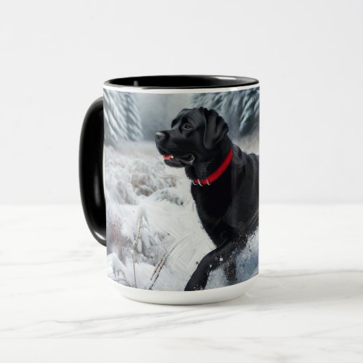 Schwarzer Labrador Retriever Hund in Winter Coffee Tasse (Vorderseite Links)