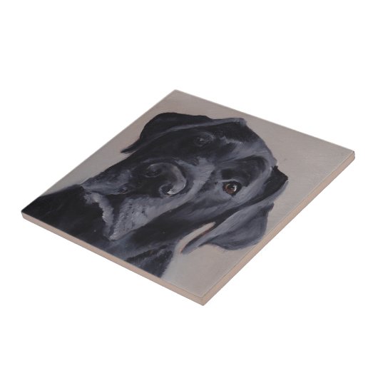 Schwarzer Labrador Retriever Hund Keramik Fliese (Seite)