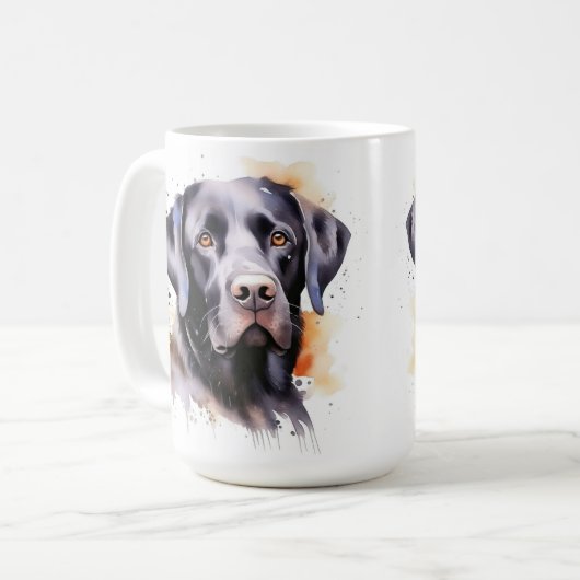 Schwarzer Labrador Retriever Hund Moderne Wasserfa Kaffeetasse (Vorderseite Links)