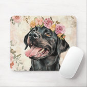 Schwarzer Labrador Retriever Hund Pink Peach Flora Mousepad (Mit Mouse)