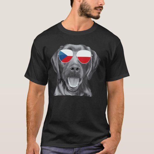 Schwarzer Labrador Retriever Hund Tschechische Fla T-Shirt (Vorderseite)