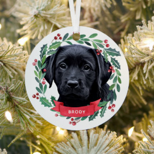 Schwarzer Labrador Retriever Hund Weihnachten Wass Ornament Aus Metall