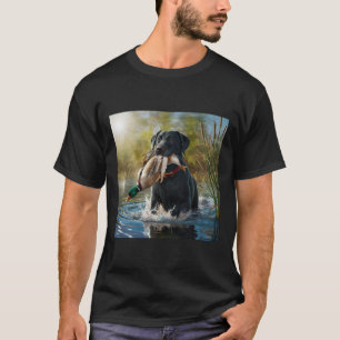 Schwarzer Labrador Retriever Hunde Jagd Enten in e T-Shirt