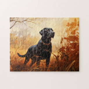 Schwarzer Labrador Retriever im Herbst Puzzle
