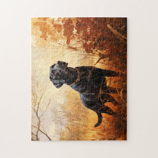 Schwarzer Labrador Retriever im Herbst Puzzle (Vertikal)