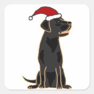 Schwarzer Labrador Retriever in der Weihnachtsmann Quadratischer Aufkleber