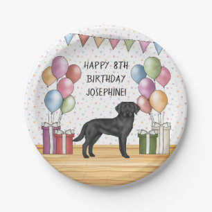 Schwarzer Labrador Retriever Lab Hund Farbige Gebu Pappteller